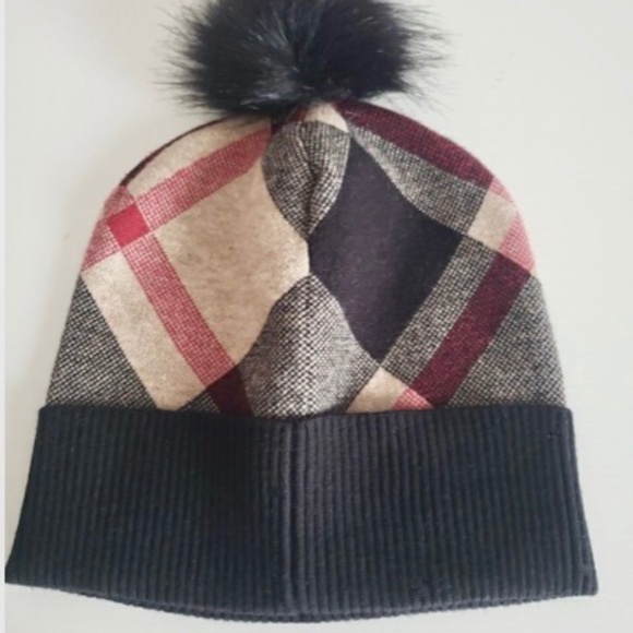 Rachel Zoe Tartan Check Knit Beanie With Pom Pom - Picture 2 of 8